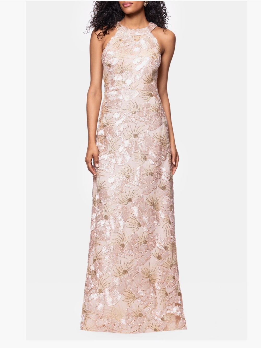 Betsy & Adam Sequin Floral Sleeveless Gown